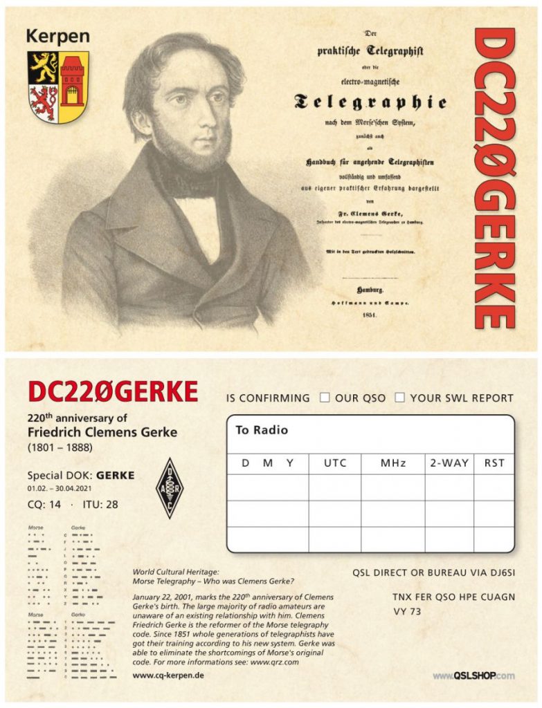 GERKE_QSL-783x1024 Samuel Finley Bresse Morse vs. Clemens Friedrich Gerke, czyli co na CW słychać